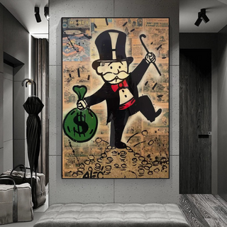 Mr Monopoly Canvas Wall Art - Money Bags-Wall Posters