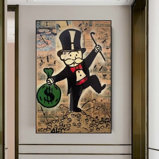 Mr Monopoly Canvas Wall Art - Money Bags-Wall Posters