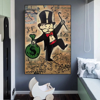 Mr Monopoly Canvas Wall Art - Money Bags-Wall Posters