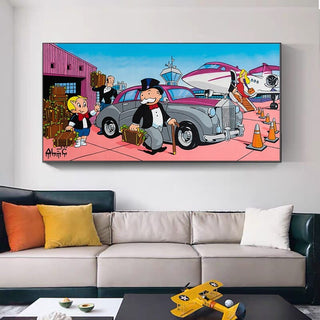 Mr Monopoly Canvas Wall Art for Money Bags on Jet-Wall Posters