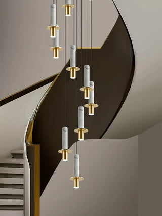 Natural Marble Long Pendant Staircase Chandelier – LED Suspension Light-Staircase Chandeliers