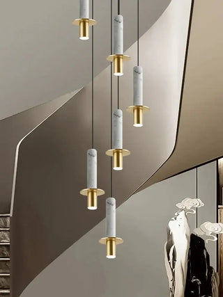 Natural Marble Long Pendant Staircase Chandelier – LED Suspension Light-Staircase Chandeliers