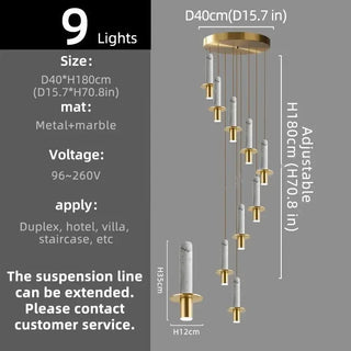 Natural Marble Long Pendant Staircase Chandelier – LED Suspension Light-Staircase Chandeliers