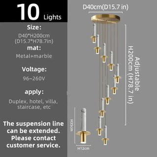 Natural Marble Long Pendant Staircase Chandelier – LED Suspension Light-Staircase Chandeliers