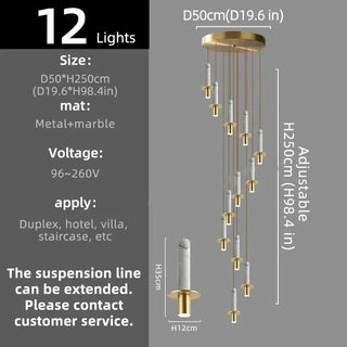 Natural Marble Long Pendant Staircase Chandelier – LED Suspension Light-Staircase Chandeliers