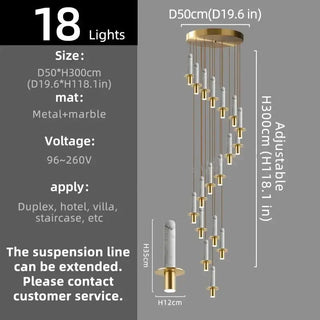 Natural Marble Long Pendant Staircase Chandelier – LED Suspension Light-Staircase Chandeliers