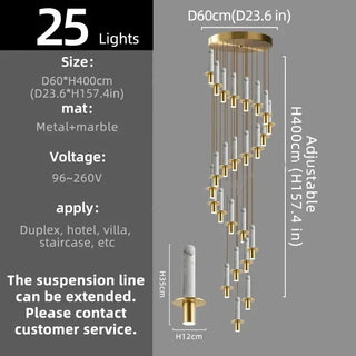 Natural Marble Long Pendant Staircase Chandelier – LED Suspension Light-Staircase Chandeliers
