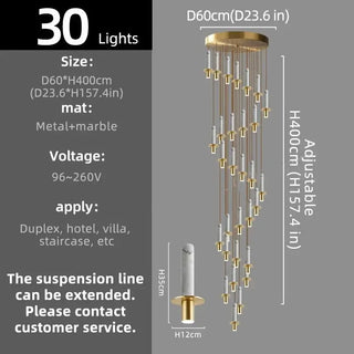 Natural Marble Long Pendant Staircase Chandelier – LED Suspension Light-Staircase Chandeliers