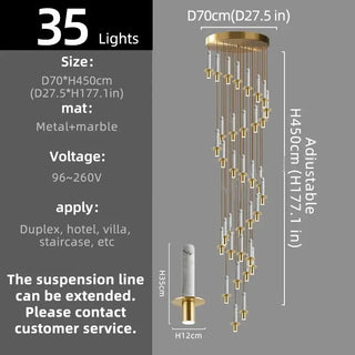Natural Marble Long Pendant Staircase Chandelier – LED Suspension Light-Staircase Chandeliers