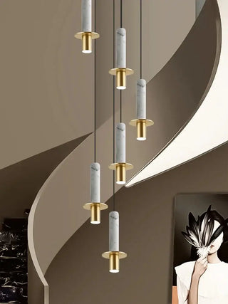Natural Marble Long Pendant Staircase Chandelier – LED Suspension Light-Staircase Chandeliers