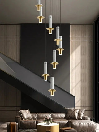 Natural Marble Long Pendant Staircase Chandelier – LED Suspension Light-Staircase Chandeliers