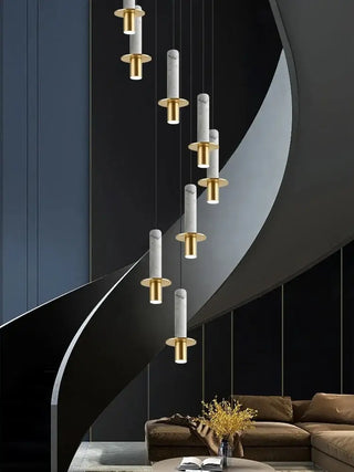 Natural Marble Long Pendant Staircase Chandelier – LED Suspension Light-Staircase Chandeliers