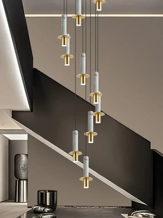 Natural Marble Long Pendant Staircase Chandelier – LED Suspension Light-Staircase Chandeliers