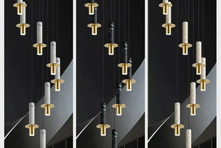 Natural Marble Long Pendant Staircase Chandelier – LED Suspension Light-Staircase Chandeliers