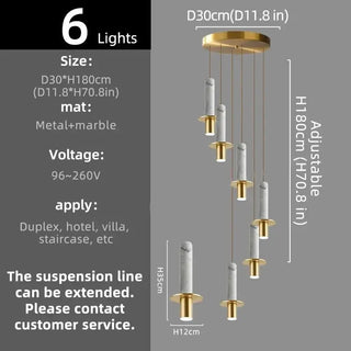 Natural Marble Long Pendant Staircase Chandelier – LED Suspension Light-Staircase Chandeliers