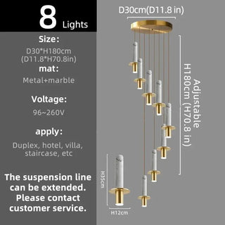 Natural Marble Long Pendant Staircase Chandelier – LED Suspension Light-Staircase Chandeliers