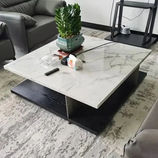 Natural Marble & Wood Coffee Table-Coffee Table