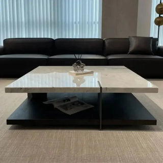 Natural Marble & Wood Coffee Table-Coffee Table