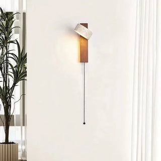 Natural Stone and Wood Wall Light – Rotatable Sconce with Knob Switch, Wall Mounted-Wall Lights