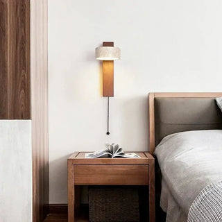 Natural Stone and Wood Wall Light – Rotatable Sconce with Knob Switch, Wall Mounted-Wall Lights