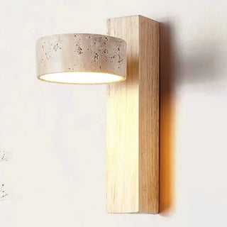Natural Stone and Wood Wall Light – Rotatable Sconce with Knob Switch, Wall Mounted-Wall Lights