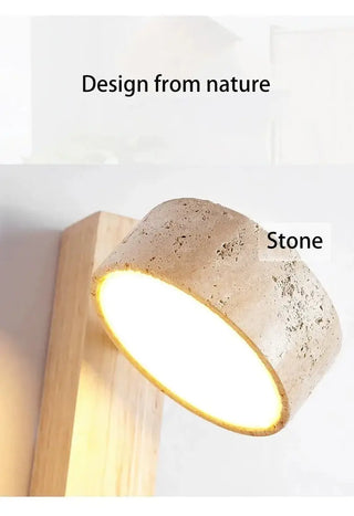 Natural Stone and Wood Wall Light – Rotatable Sconce with Knob Switch, Wall Mounted-Wall Lights