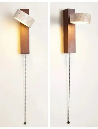 Natural Stone and Wood Wall Light – Rotatable Sconce with Knob Switch, Wall Mounted-Wall Lights