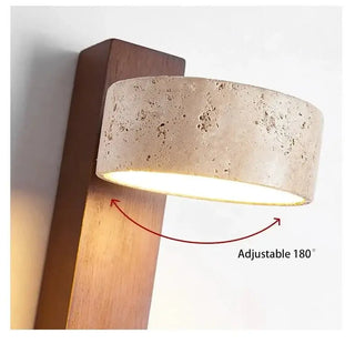 Natural Stone and Wood Wall Light – Rotatable Sconce with Knob Switch, Wall Mounted-Wall Lights