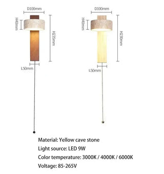 Natural Stone and Wood Wall Light – Rotatable Sconce with Knob Switch, Wall Mounted-Wall Lights