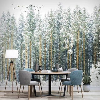 Nordic Forest Bird Scenery Wallpaper for Home Wall Decor-Trees Wallpaper