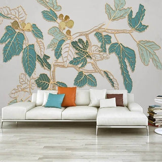 Nordic Golden Embossed Line Leaf Wallpaper for Home Wall Decor-Flower & Leaf Wallpaper