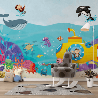 Ocean Creatures Party - Kids Room Wallpaper Mural-Kids Room Wallpaper