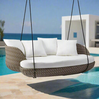 Outdoor Rattan Hanging Daybed with UV Protection – Bamboo Wicker Swing-Outdoor Day Bed