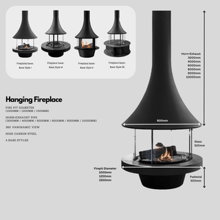 Panoramic Horn Hanging Fireplace – 360° View, High Carbon Steel, Multiple Sizes-Fireplaces