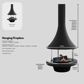 Panoramic Horn Hanging Fireplace – 360° View, High Carbon Steel, Multiple Sizes-Fireplaces