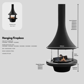 Panoramic Horn Hanging Fireplace – 360° View, High Carbon Steel, Multiple Sizes-Fireplaces