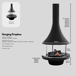 Panoramic Horn Hanging Fireplace – 360° View, High Carbon Steel, Multiple Sizes-Fireplaces