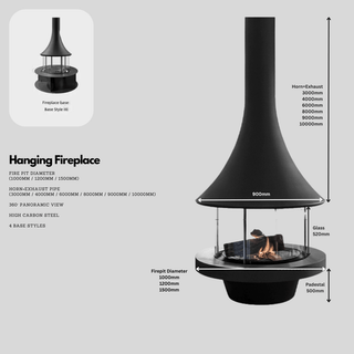 Panoramic Horn Hanging Fireplace – 360° View, High Carbon Steel, Multiple Sizes-Fireplaces