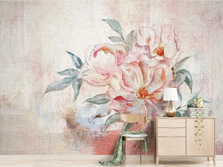 Pastel Beige Flowers Wallpaper Mural-Flower & Leaf Wallpaper