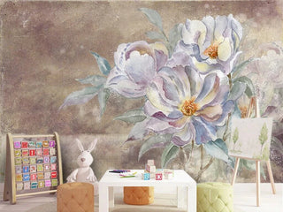 Pastel Flowers on Brush Wallpaper Mural-Flower & Leaf Wallpaper