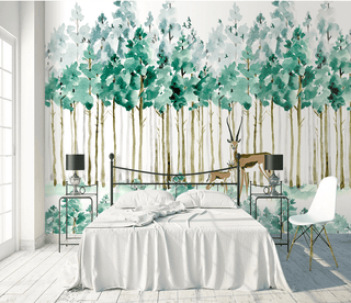 Pastel Greens: Forest Trees Wallpaper Murals-Trees Wallpaper