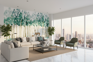 Pastel Greens: Forest Trees Wallpaper Murals