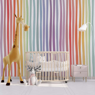 Pastel Rainbow Lines Kids Room Wallpaper Mural-Kids Room Wallpaper