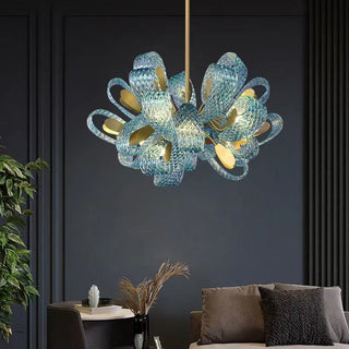 Peacock Blue Glass Chandelier: Stunning Lighting Fixtures-Chandeliers