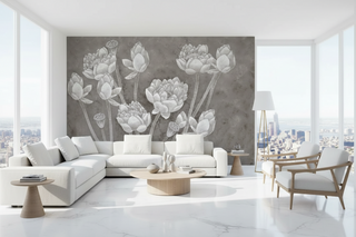 Pencil Sketch Flowers Wallpaper Mural