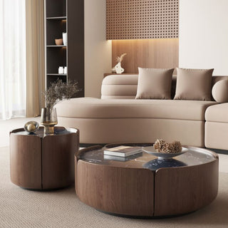 Petal Marble and Walnut Wood Coffee Table-GraffitiWallArt