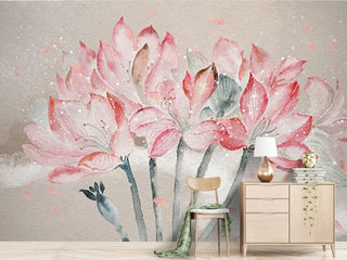 Pink Blossom Flowers Wallpaper Mural-Flower & Leaf Wallpaper