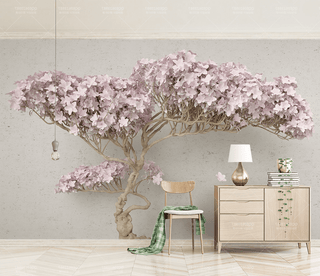 Pink Flowers Design Theme - 3D Tree Wallpaper Murals-Trees Wallpaper