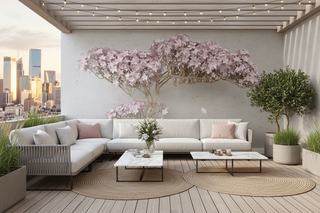 Pink Flowers Design Theme - 3D Tree Wallpaper Murals