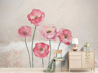 Pink Morning Flowers Wallpaper Mural-Flower & Leaf Wallpaper